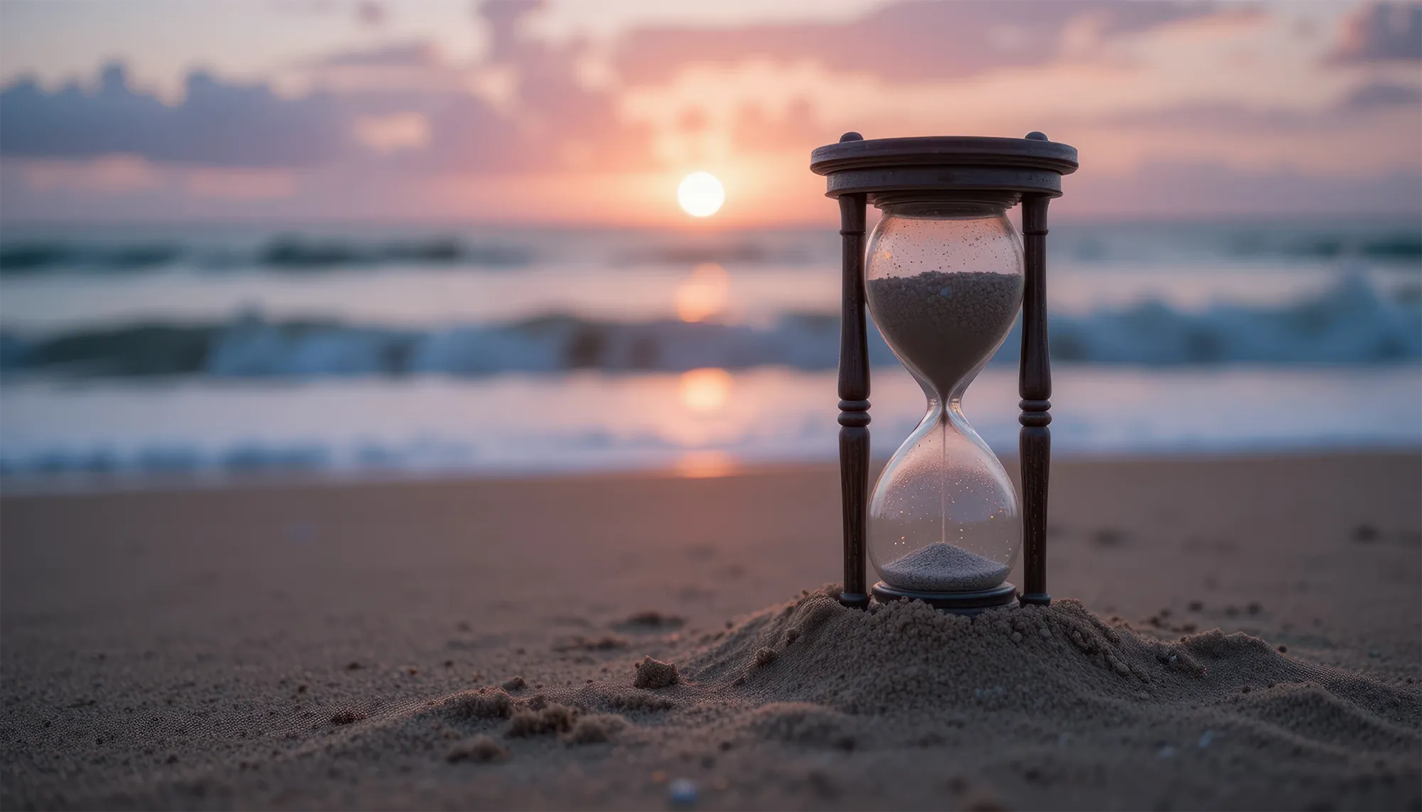 hourglass in sand on the beach